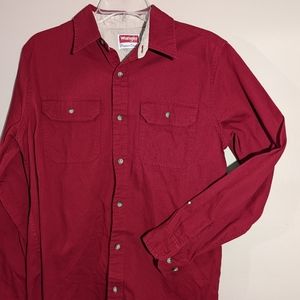 👍Wrangler Cowboy Dress Shirt M Button Up Cherry Red Color excellent Conditions